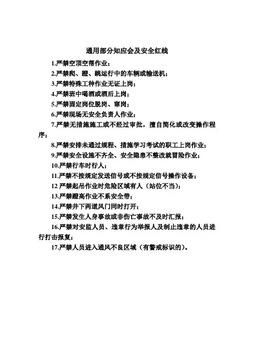 煤巷掘进各岗位应知应会及安全红线