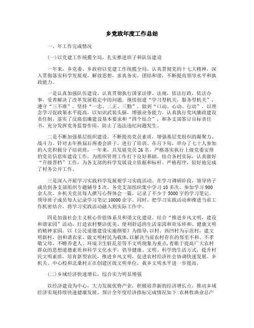 乡党政年度工作总结