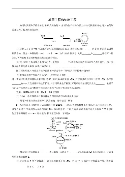 高中生物专题复习：基因工程和细胞工程