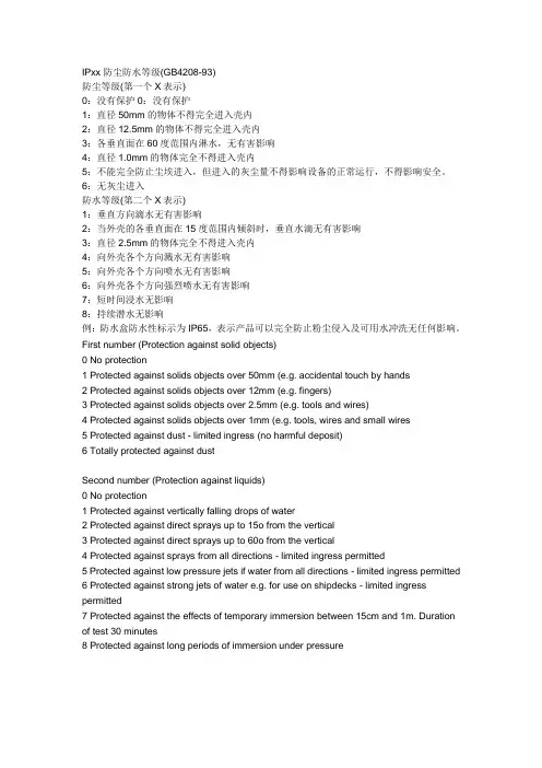 IPxx防尘防水等级