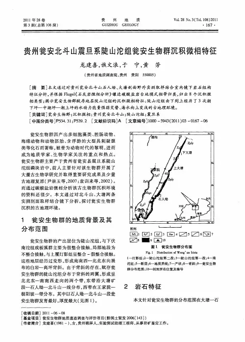 贵州瓮安北斗山震旦系陡山沱组瓮安生物群沉积微相特征