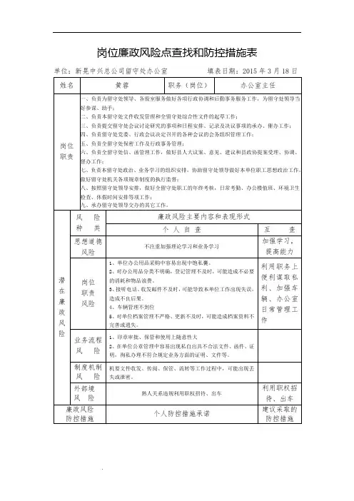 岗位廉政风险点查找和防控措施表