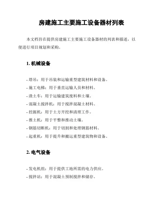 房建施工主要施工设备器材列表