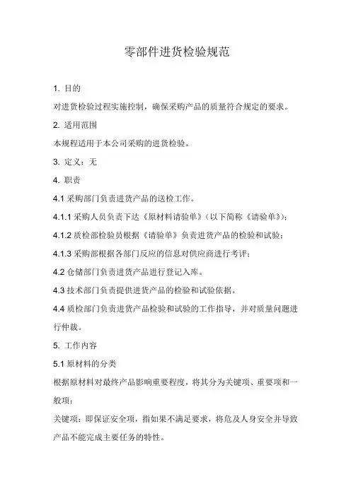 零部件进货检验规范