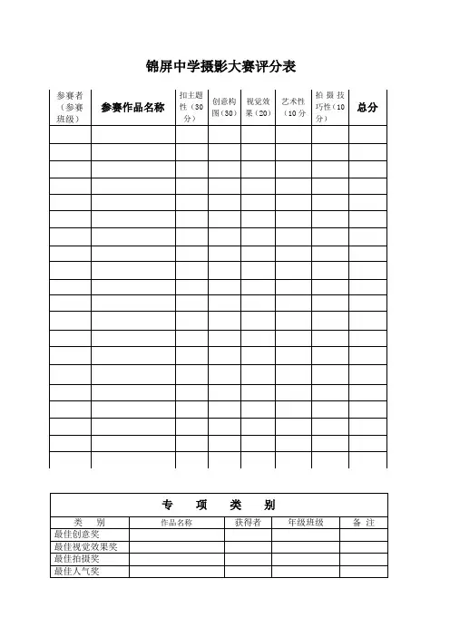 摄影大赛评分表