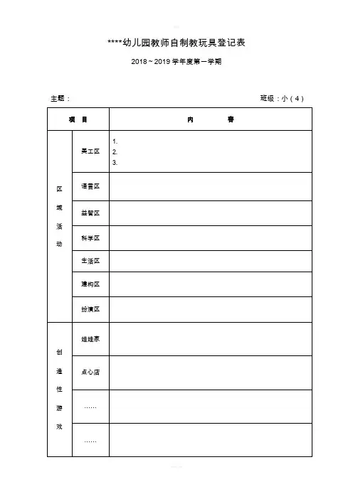 幼儿园 自制教玩具登记表