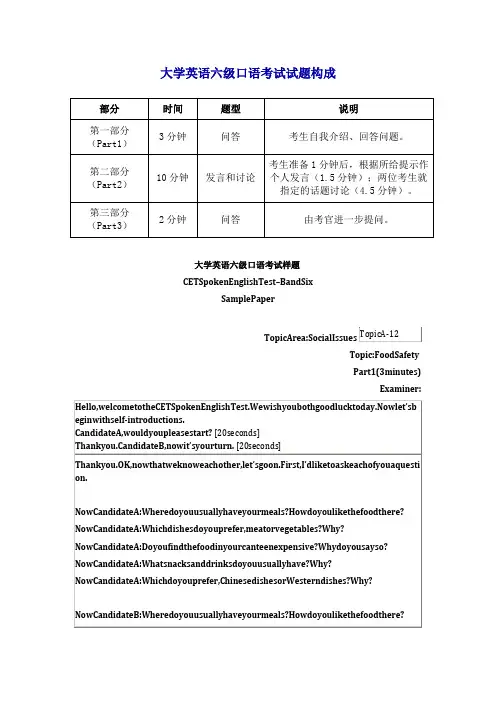 大学英语六级口语考试试题构成