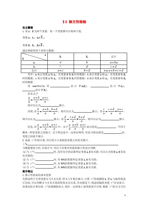 高中数学第三章统计案例2独立性检验知识导航北师大选修2-3讲解