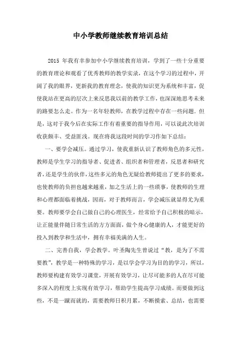 中小学教师继续教育总结王天春