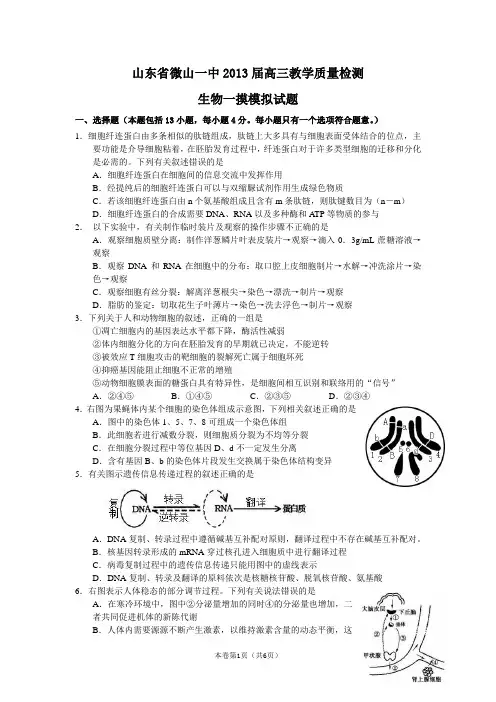 2013年高考生物一模模拟试题