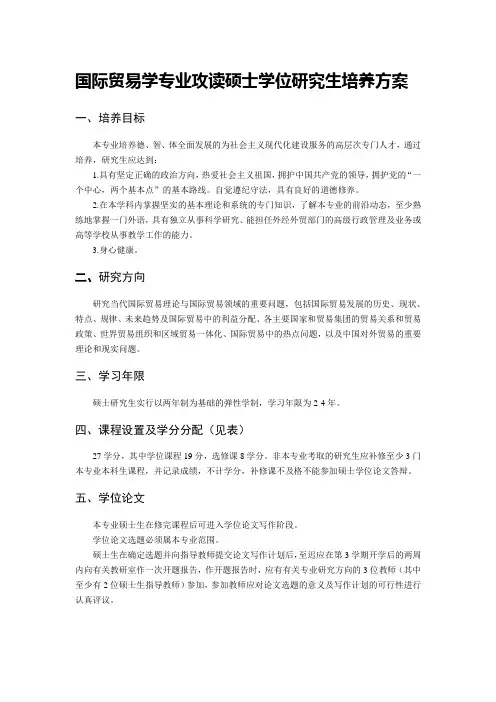 国际贸易学专业攻读硕士学位研究生培养方案