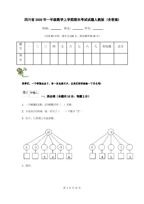 四川省2020年一年级数学上学期期末考试试题人教版 (含答案)