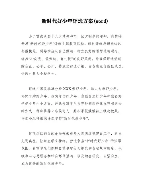 新时代好少年评选方案(word)