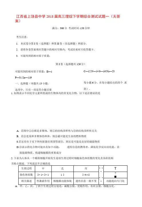 江西省上饶县中学2018届高三理综下学期综合测试试题一(无答案)