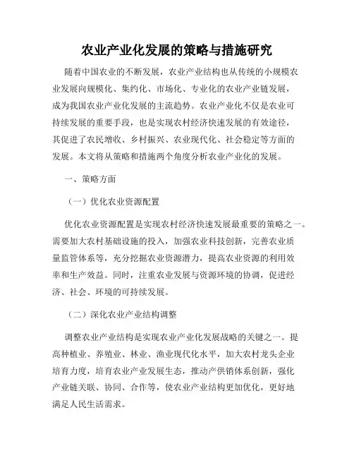 农业产业化发展的策略与措施研究