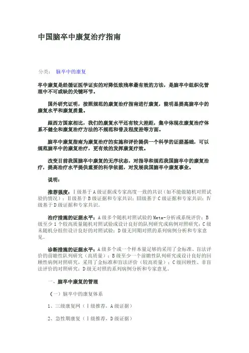 中国脑卒中康复治疗指南