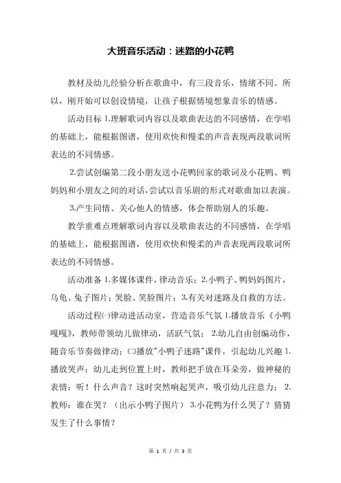 大班音乐活动：迷路的小花鸭