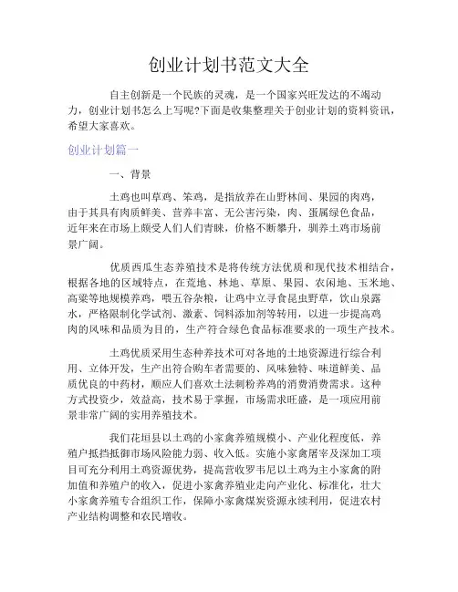 创业计划书范文大全3000字