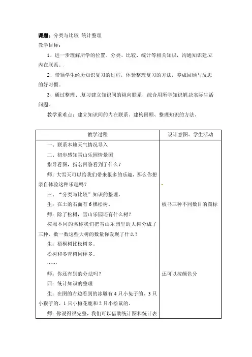 一年级上数学教案-分类与比较青岛版