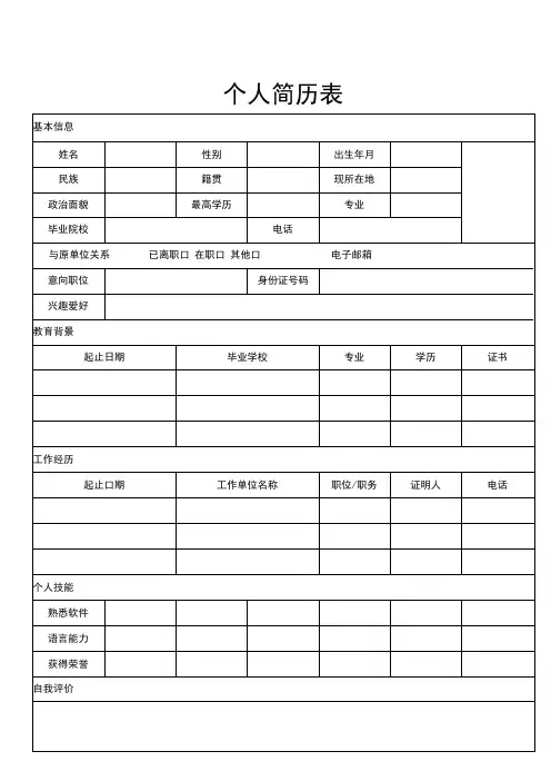 个人简历表格模板空白