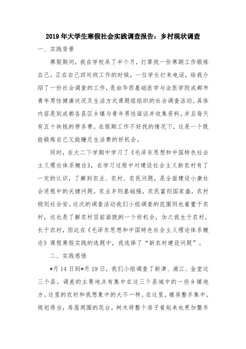 优秀实践报告范文：2019年大学生寒假社会实践调查报告：乡村现状调查