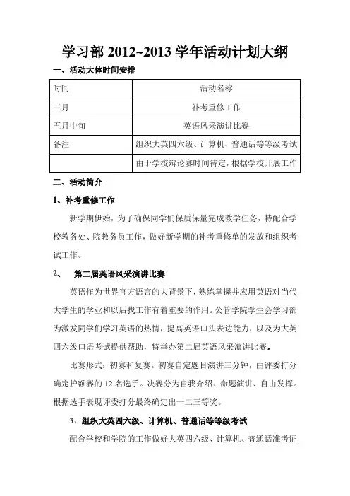 学习部下学期工作计划2012