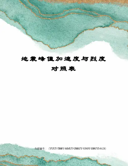 地震峰值加速度与烈度对照表