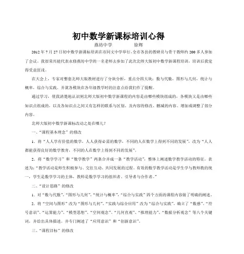 初中数学新课标培训心得
