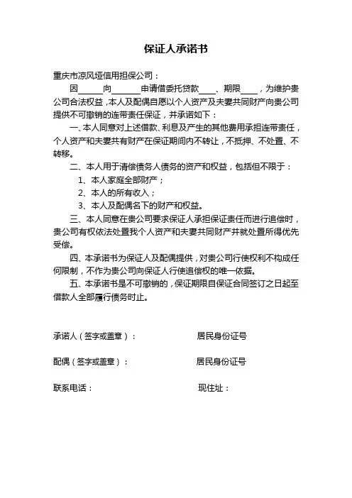 承诺书模板 3