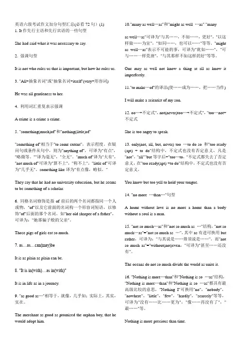 英语六级加分句型汇总(必看72句)