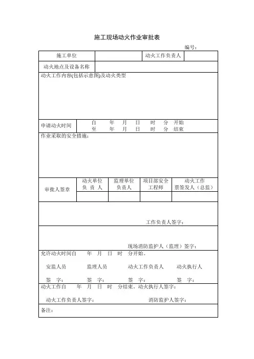 施工现场动火作业审批表