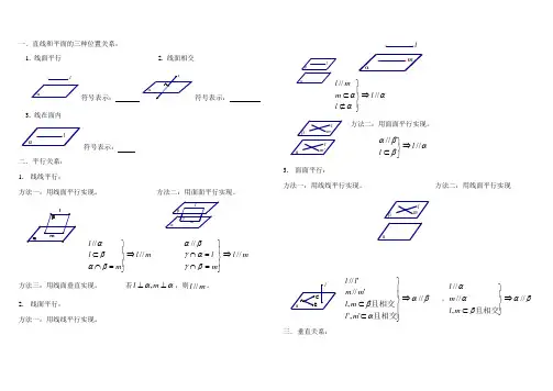 高中数学立体几何证明定理及性质总结 2