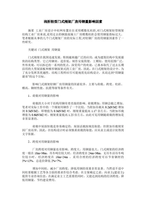 浅析轻型门式刚架厂房用钢量影响因素