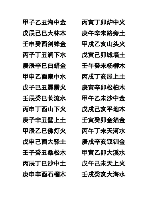 六十甲子纳音表