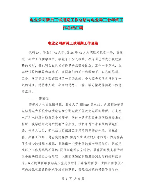 电业公司新员工试用期工作总结与电业局工会年终工作总结汇编