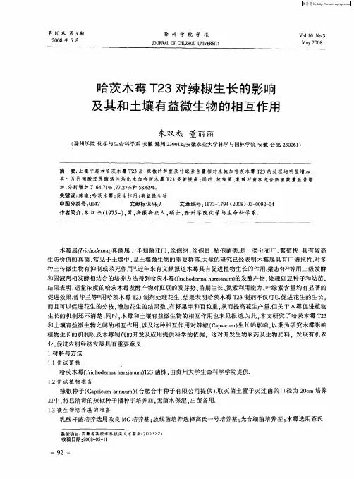 哈茨木霉T23对辣椒生长的影响及其和土壤有益微生物的相互作用