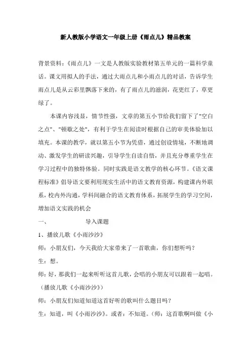 新人教版小学语文一年级上册《雨点儿》精品教案