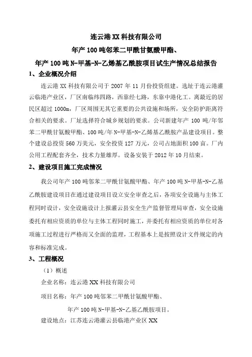 试生产情况总结报告