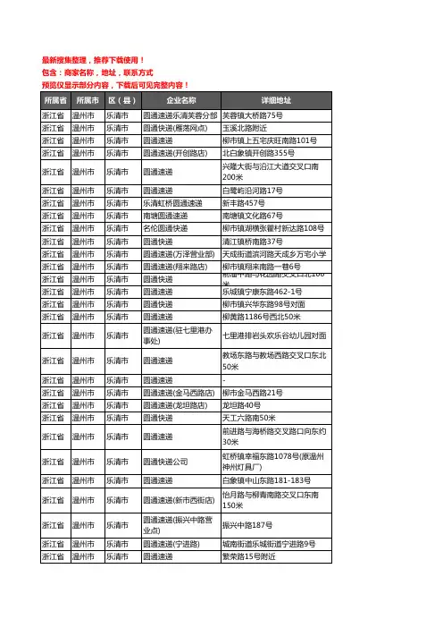 新版浙江省温州市乐清市圆通快递企业公司商家户名录单联系方式地址大全37家