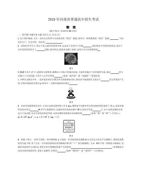 2019年河南省普通高中招生考试物理(试题+答案)