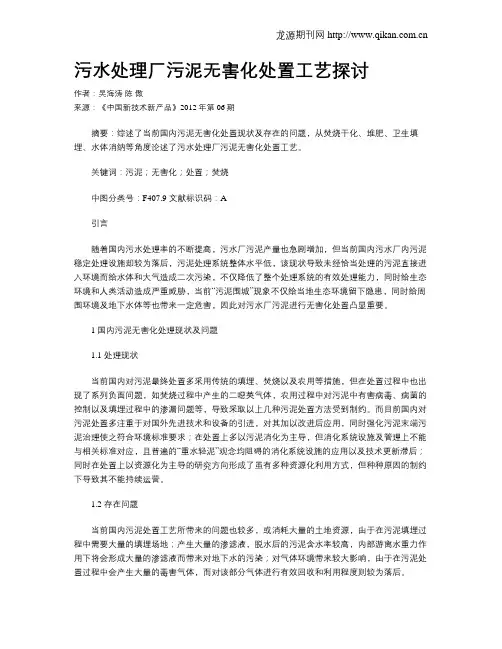 污水处理厂污泥无害化处置工艺探讨