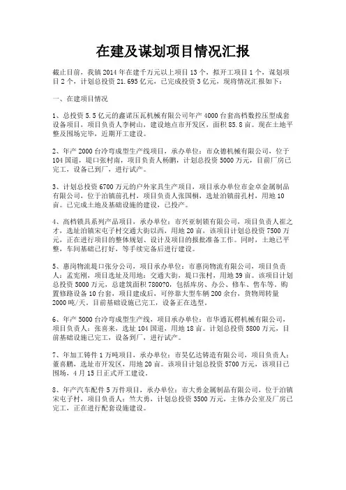 最新 在建及谋划项目情况汇报-精品