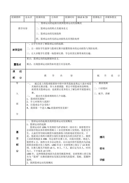 篮球起源与发展教案