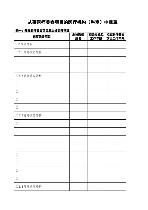 简介关于从事医疗美容项目的医疗机构科室申报表