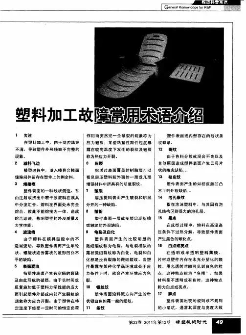 塑料加工故障常用术语介绍