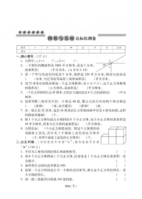六年级下册数学试题-图形与几何专项测试丨北师大版
