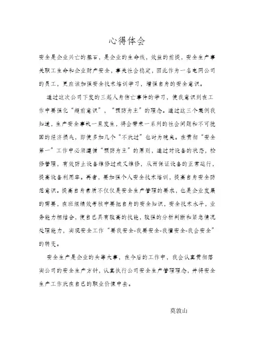 安全事故心得体会