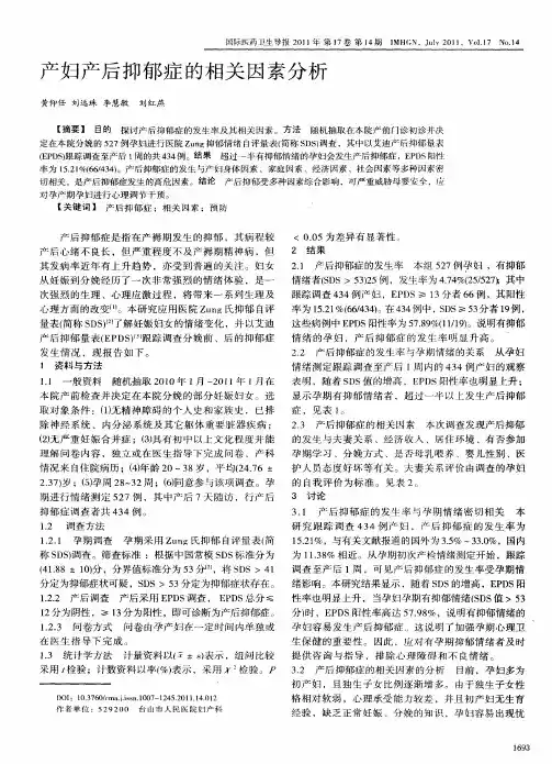 产妇产后抑郁症的相关因素分析