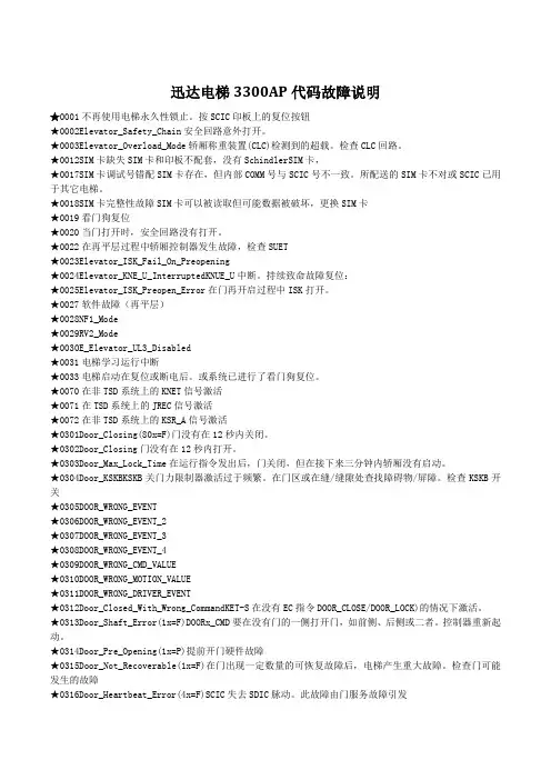 迅达电梯3300AP代码故障说明