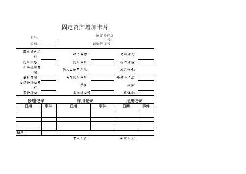 固定资产增加卡片